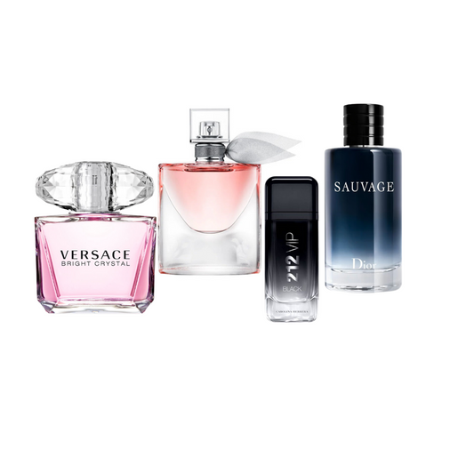 Versace Bright Crystal + La Vida Es Bella + 212 Vip Black + Sauvage Dior